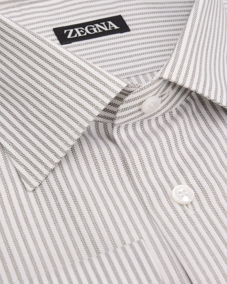 Zegna Men's Micro-Stripe Cotton and Linen Dress Shirt | Thumbnail 2 Zegna Men's Micro-Stripe Cotton and Linen Dress Shirt | Thumbnail 2