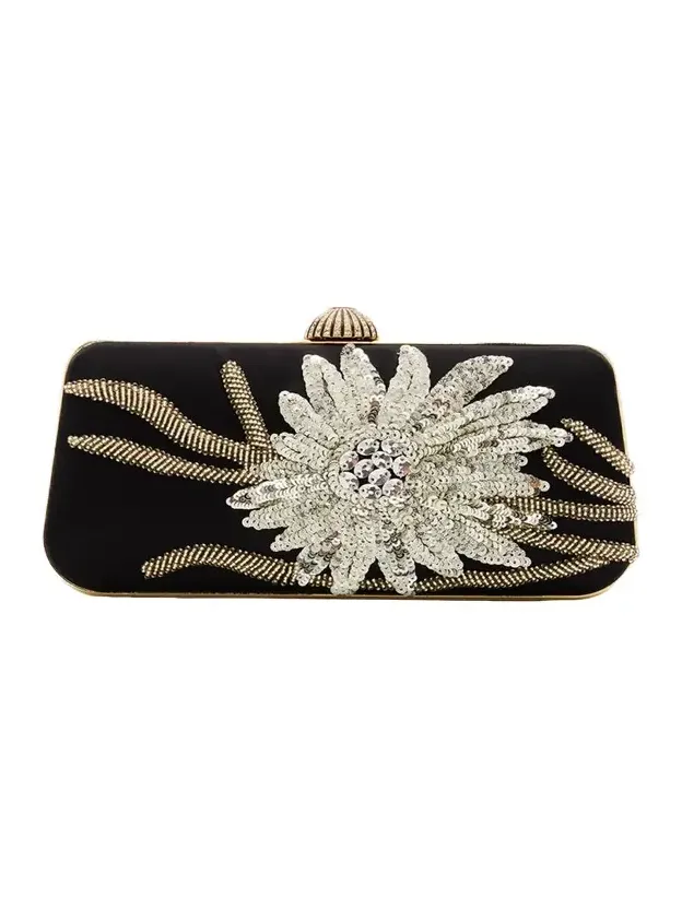 Valentino Garavani Carry Secrets Sequin Floral Satin Clutch Bag