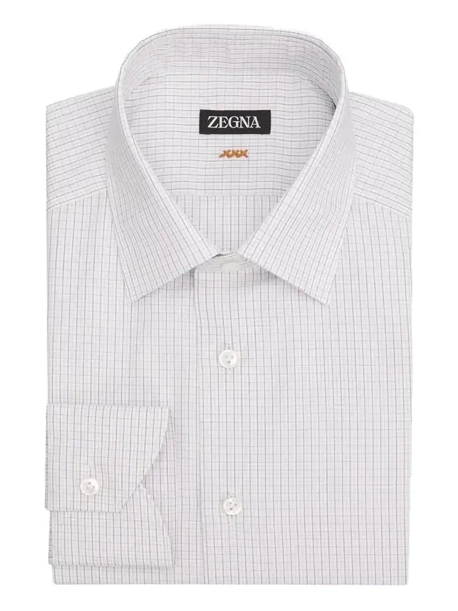 Zegna Men's Micro-Plaid Cotton Dress Shirt