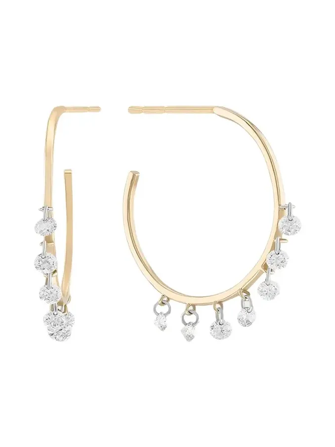 Floating Diamond 14K Gold Hoop Earrings Floating Diamond 14K Gold Hoop Earrings