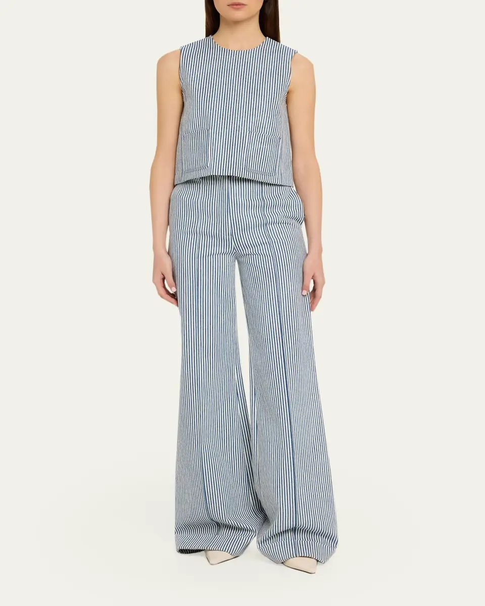 Adam Lippes Deeda Striped Twill Wide-Leg Pants | Thumbnail 2 Adam Lippes Deeda Striped Twill Wide-Leg Pants | Thumbnail 2