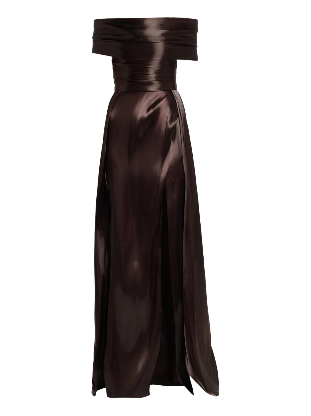 PAMELLA ROLAND Liquid Organza Off-The-Shoulder Slit Gown