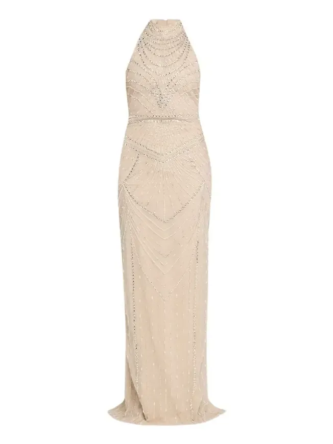 Embroidered Tulle Halter Gown