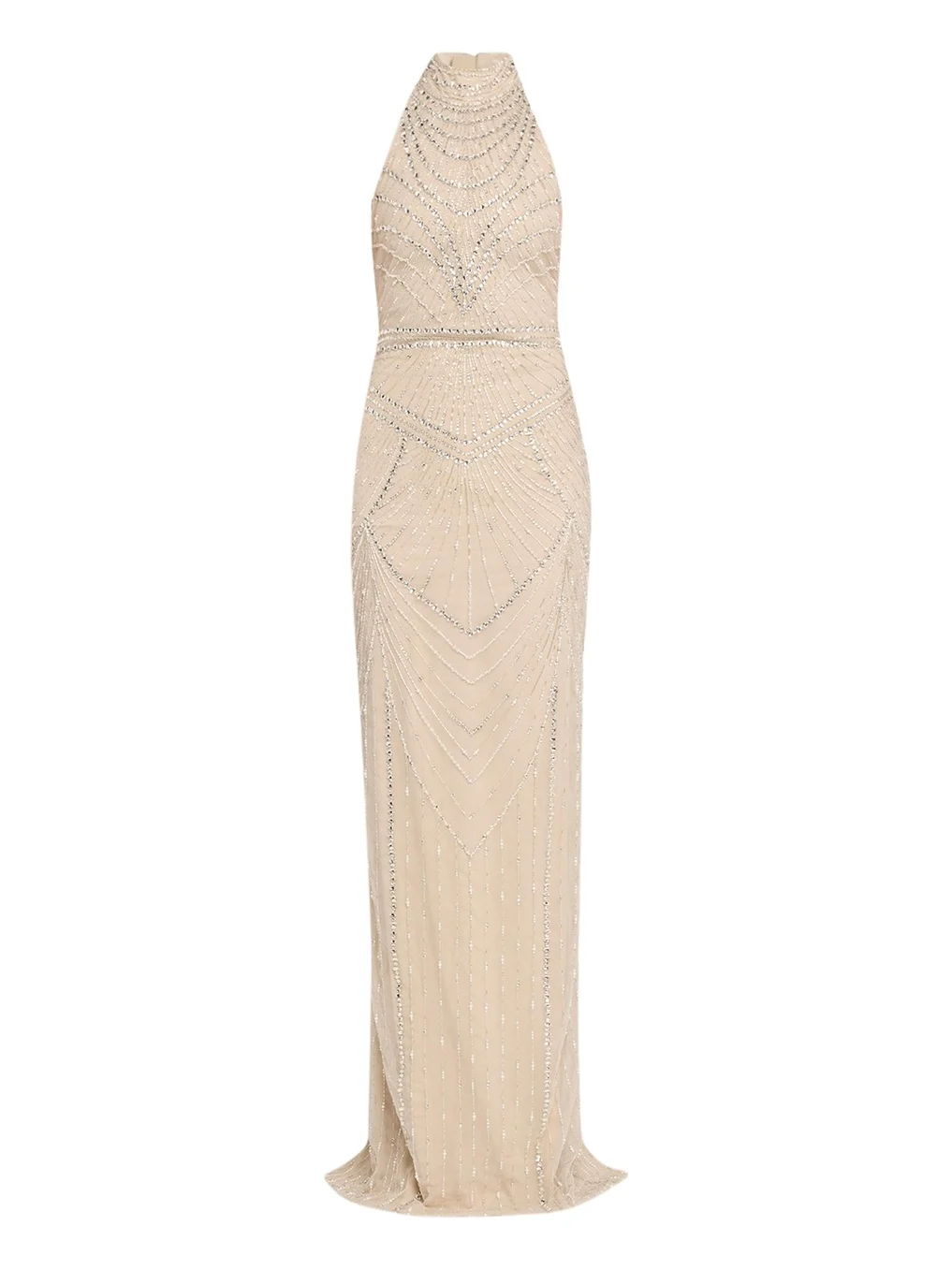 PAMELLA ROLAND Embroidered Tulle Halter Gown