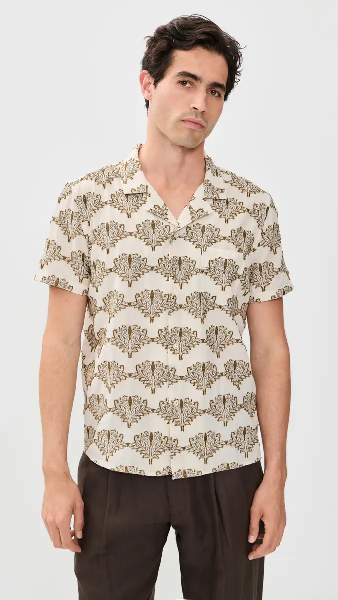 Billy Reid Short Sleeve Botanical Linen Jacquard Camp Shirt | Thumbnail 2 Billy Reid Short Sleeve Botanical Linen Jacquard Camp Shirt | Thumbnail 2