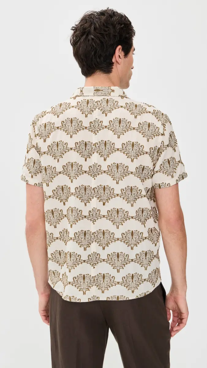 Billy Reid Short Sleeve Botanical Linen Jacquard Camp Shirt | Thumbnail 3 Billy Reid Short Sleeve Botanical Linen Jacquard Camp Shirt | Thumbnail 3
