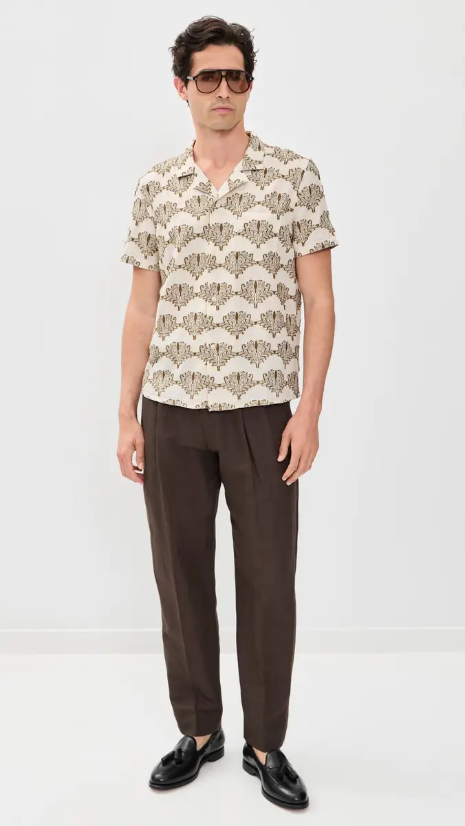 Billy Reid Short Sleeve Botanical Linen Jacquard Camp Shirt | Thumbnail 5 Billy Reid Short Sleeve Botanical Linen Jacquard Camp Shirt | Thumbnail 5