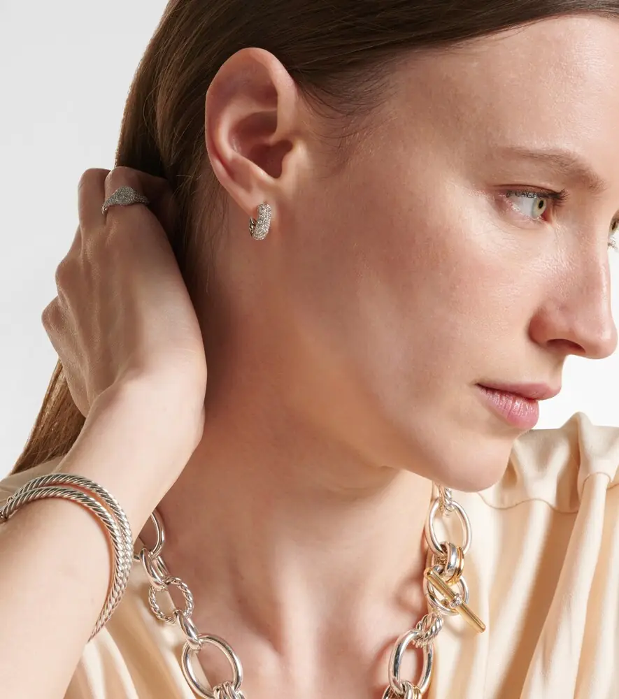 David Yurman DY Mercer Micro sterling silver hoop earrings with diamonds | Thumbnail 4