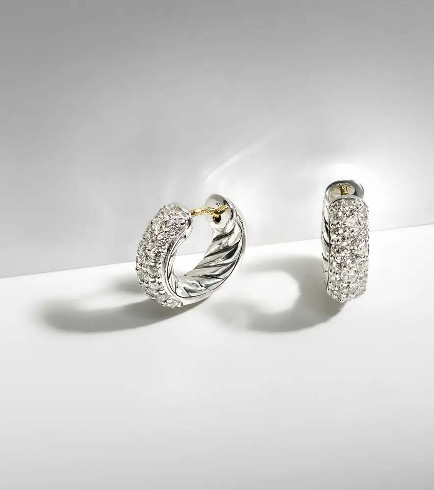 David Yurman DY Mercer Micro sterling silver hoop earrings with diamonds | Thumbnail 5