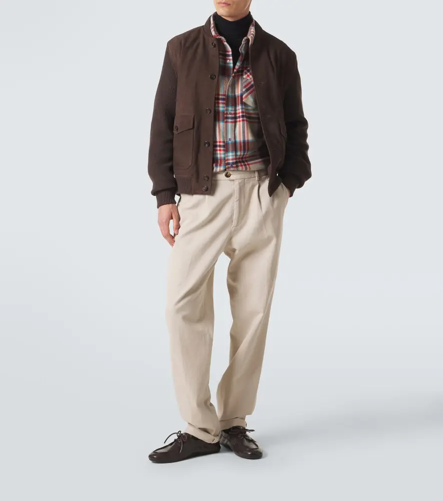 Slowear Cotton-trimmed suede bomber jacket | Thumbnail 3