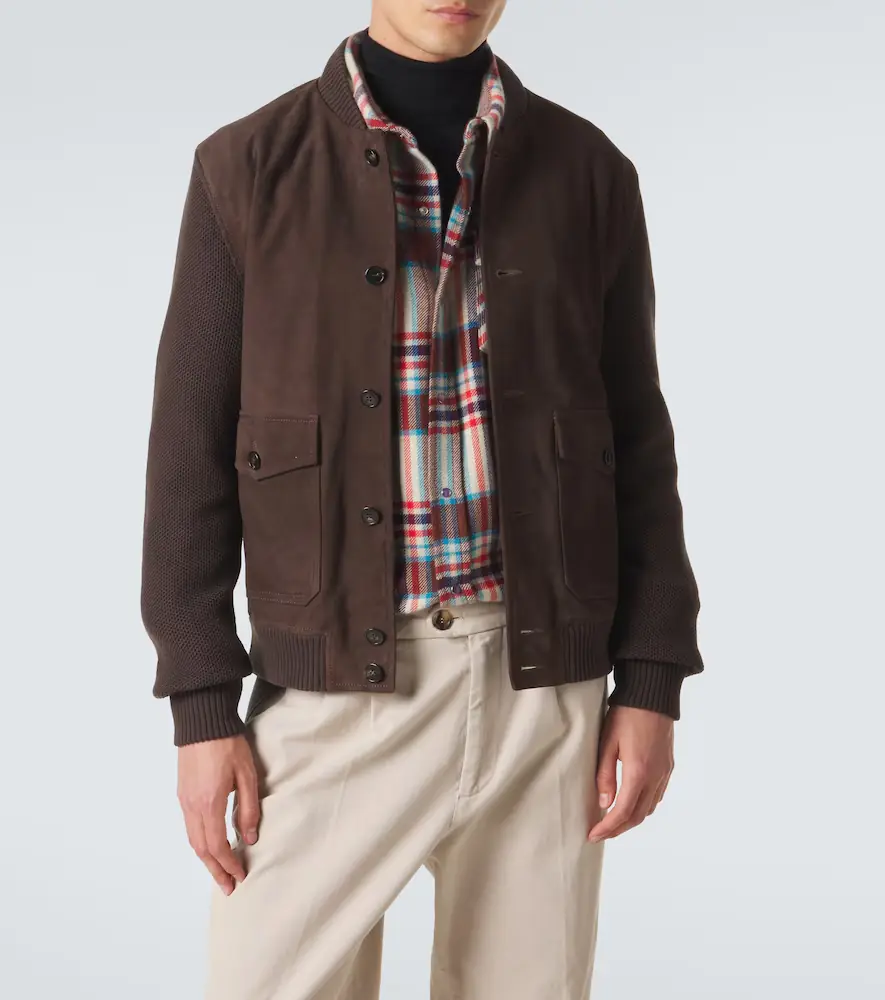 Slowear Cotton-trimmed suede bomber jacket | Thumbnail 4