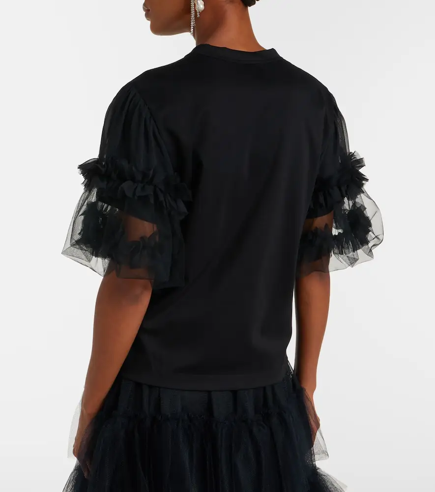 Noir Kei Ninomiya Ruffled tulle-trimmed cotton T-shirt | Thumbnail 2