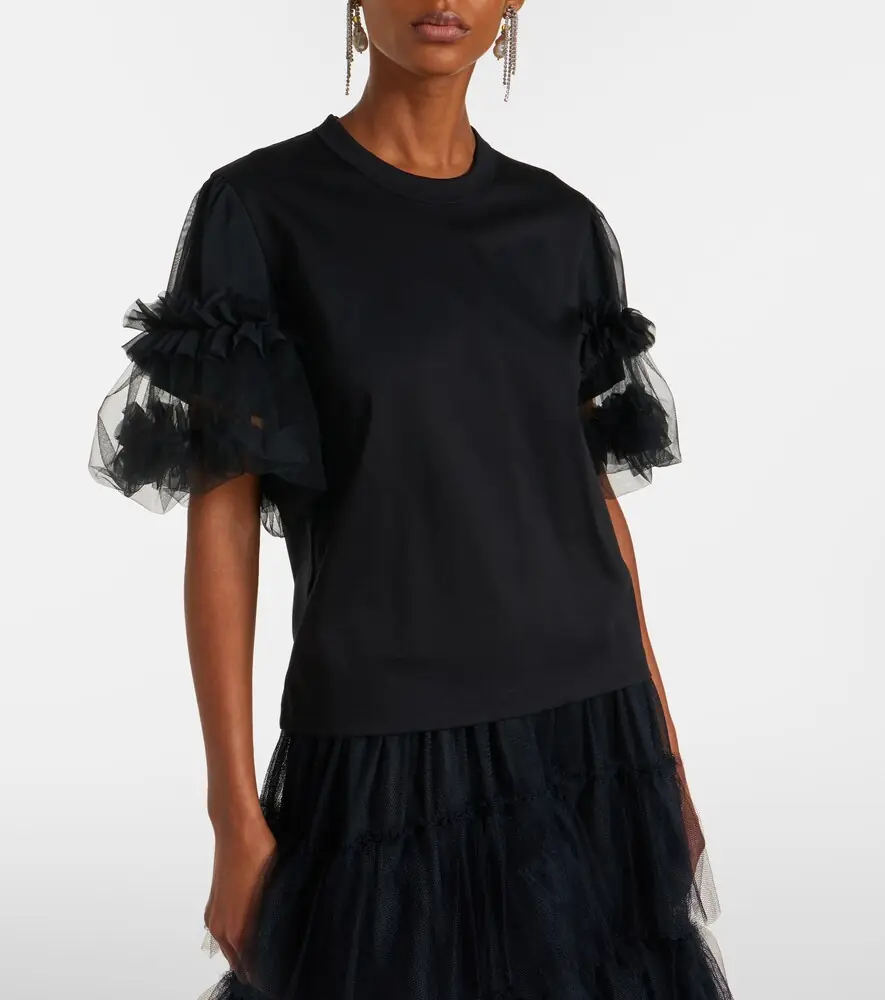 Noir Kei Ninomiya Ruffled tulle-trimmed cotton T-shirt | Thumbnail 5