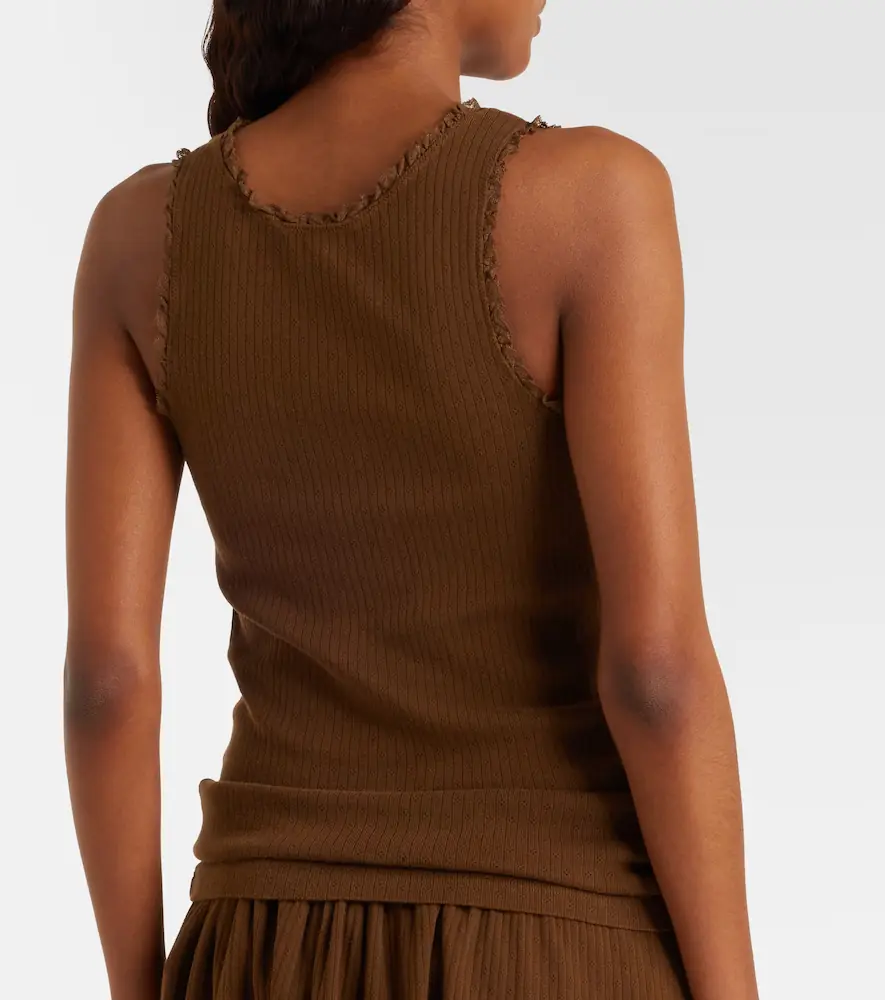 Miu Miu Lace-trimmed pointelle cotton tank top | Thumbnail 3