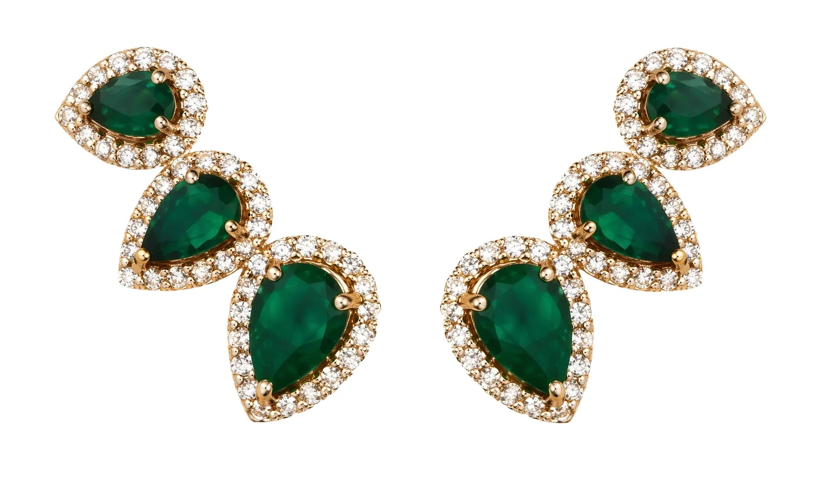 2.08ct Diamond Emerald 18K Gold Climber Earrings 2.08ct Diamond Emerald 18K Gold Climber Earrings