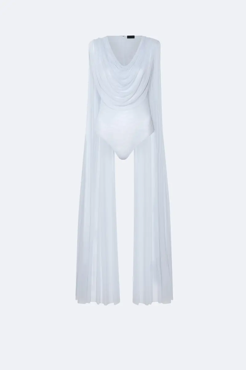 Lapointe Mesh Cowl Neck Cape Bodysuit | Thumbnail 3 Lapointe Mesh Cowl Neck Cape Bodysuit | Thumbnail 3