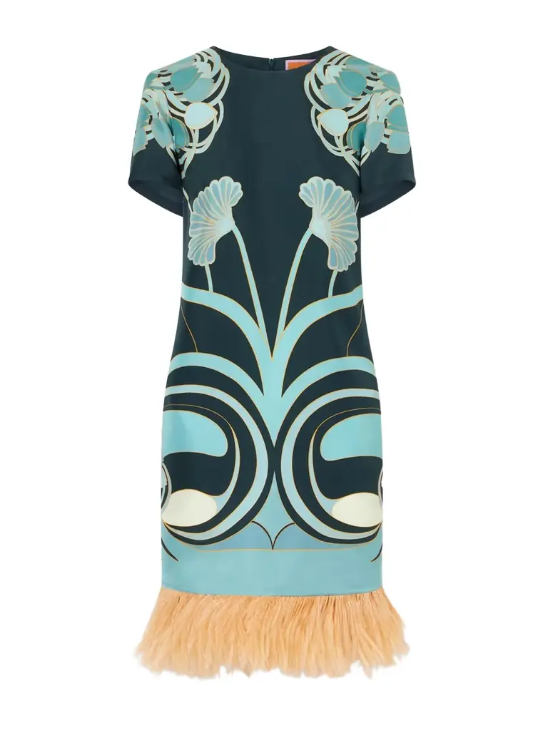 La DoubleJ Swing Printed Feather-trimmed Silk-twill Mini Dress | Image 1 La DoubleJ Swing Printed Feather-trimmed Silk-twill Mini Dress | Image 1