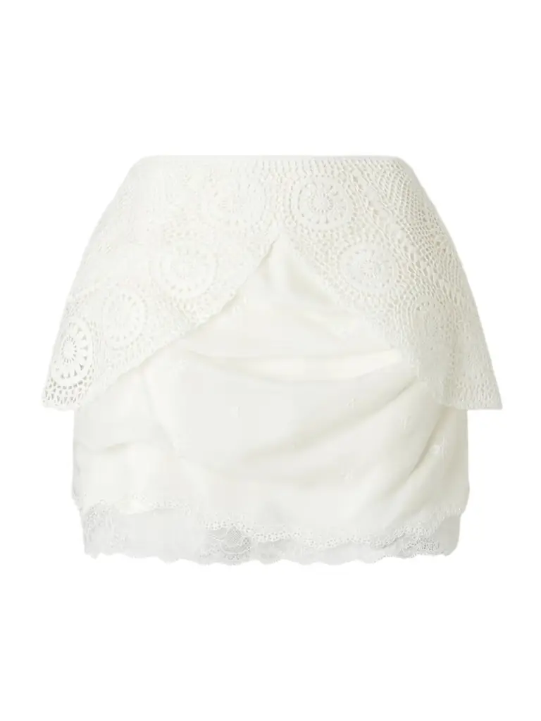 Magda Butrym Lace-trimmed Embroidered Satin Mini Skirt | Image 1 Magda Butrym Lace-trimmed Embroidered Satin Mini Skirt | Image 1