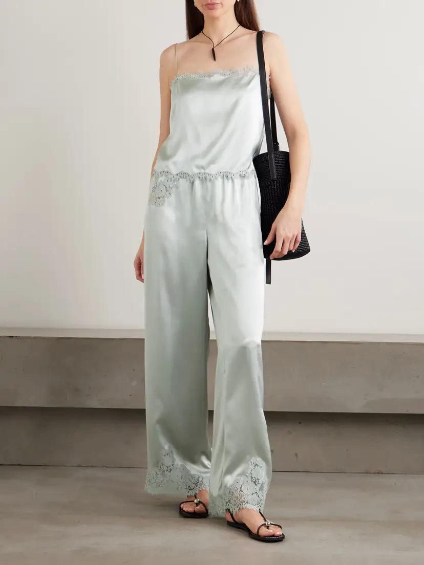 DÔEN Lavon Lace-trimmed Silk-satin Wide-leg Pants | Thumbnail 2 DÔEN Lavon Lace-trimmed Silk-satin Wide-leg Pants | Thumbnail 2