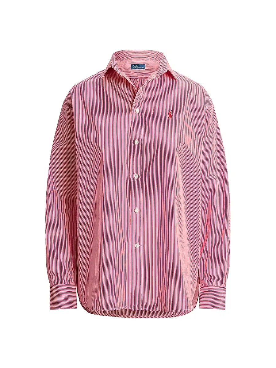 Polo Ralph Lauren Women's Ramsey Micro-Striped Cotton Button-Front Shirt - Red White | Image 1 Polo Ralph Lauren Women's Ramsey Micro-Striped Cotton Button-Front Shirt - Red White | Image 1