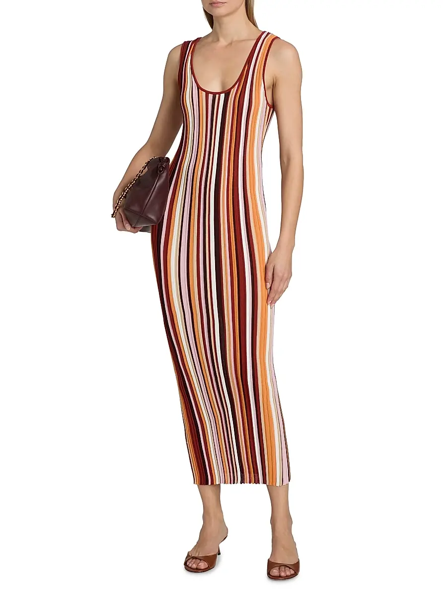 Ronny Kobo Women's Kerry Rib-Knit Striped Sheath Midi-Dress | Thumbnail 3