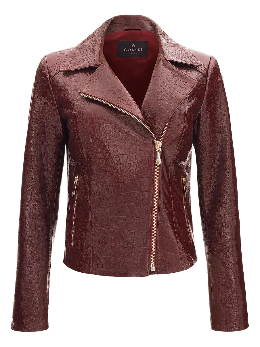Gorski Women's Select Nappa Leather Croco Embossed Jacket