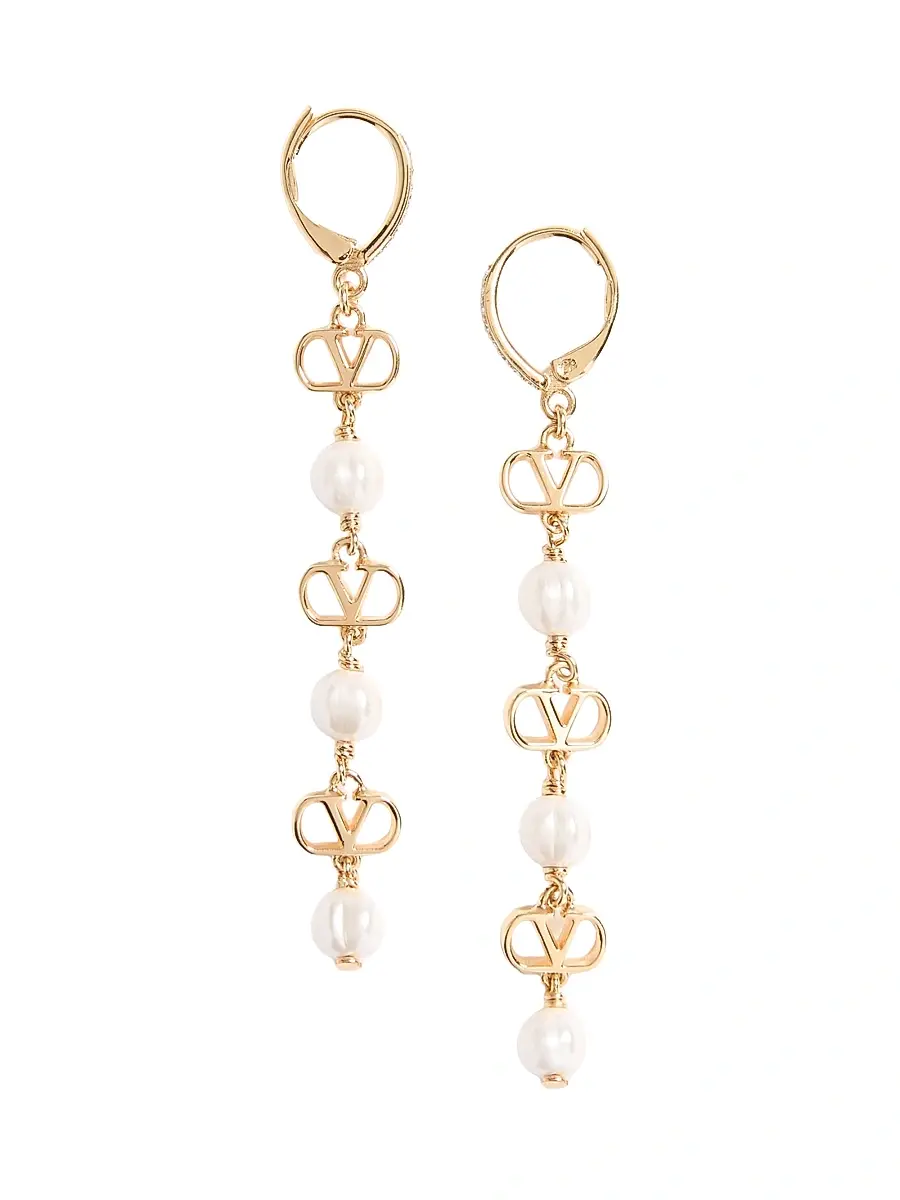 Valentino Garavani Women's VLogo Signature Earrings in Metal, Glass Beads, and Swarovski Crystals - Gold Multi | Image 1 Valentino Garavani Women's VLogo Signature Earrings in Metal, Glass Beads, and Swarovski Crystals - Gold Multi | Image 1