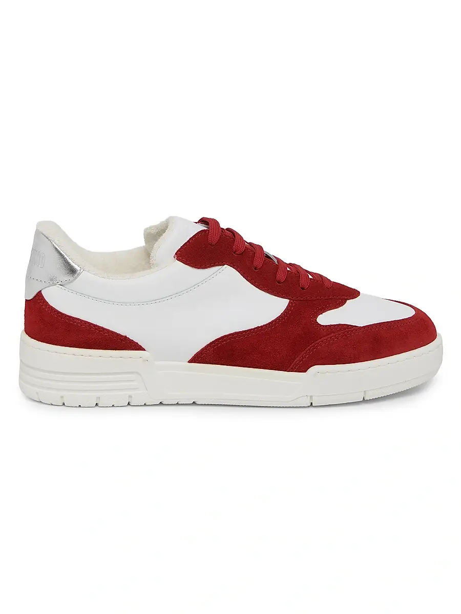 MOSCHINO Men's Leather Low-Top Sneakers - Red White Silver - Size 13 | Image 1 MOSCHINO Men's Leather Low-Top Sneakers - Red White Silver - Size 13 | Image 1