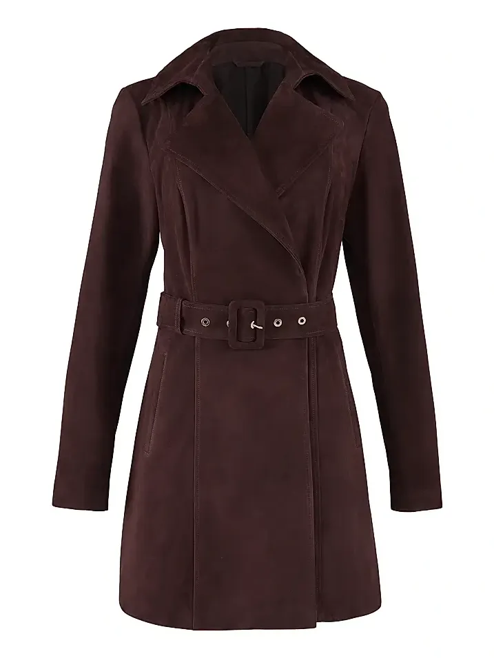 Gorski Women's Select Metis Suede Trench Coat with Belt - Burgundy