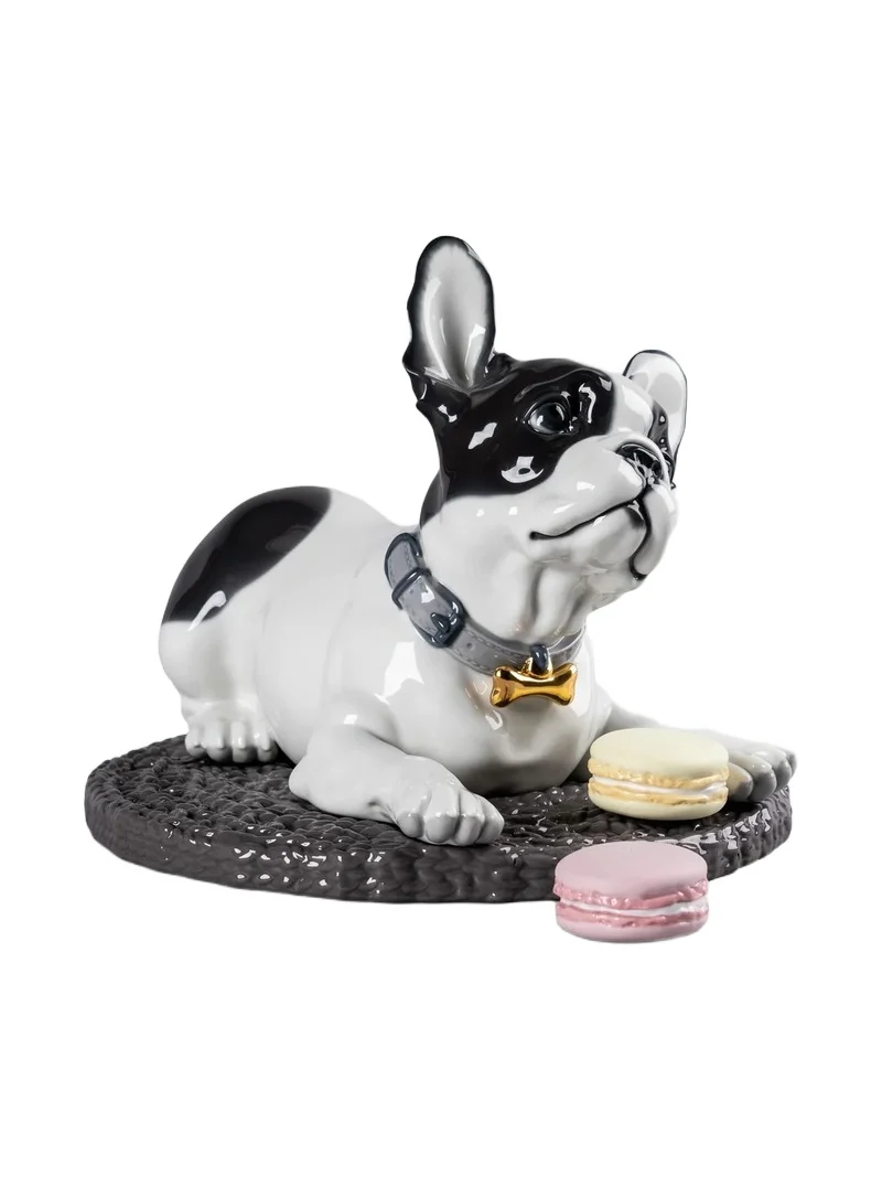 Lladro Porcelain French Bulldog with Macarons Dog Figurine
