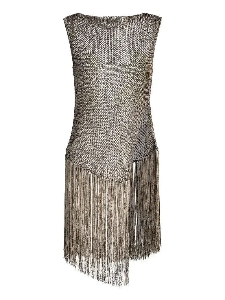 Lapointe Women's Metallic Netting Fringed Asymmetric Top