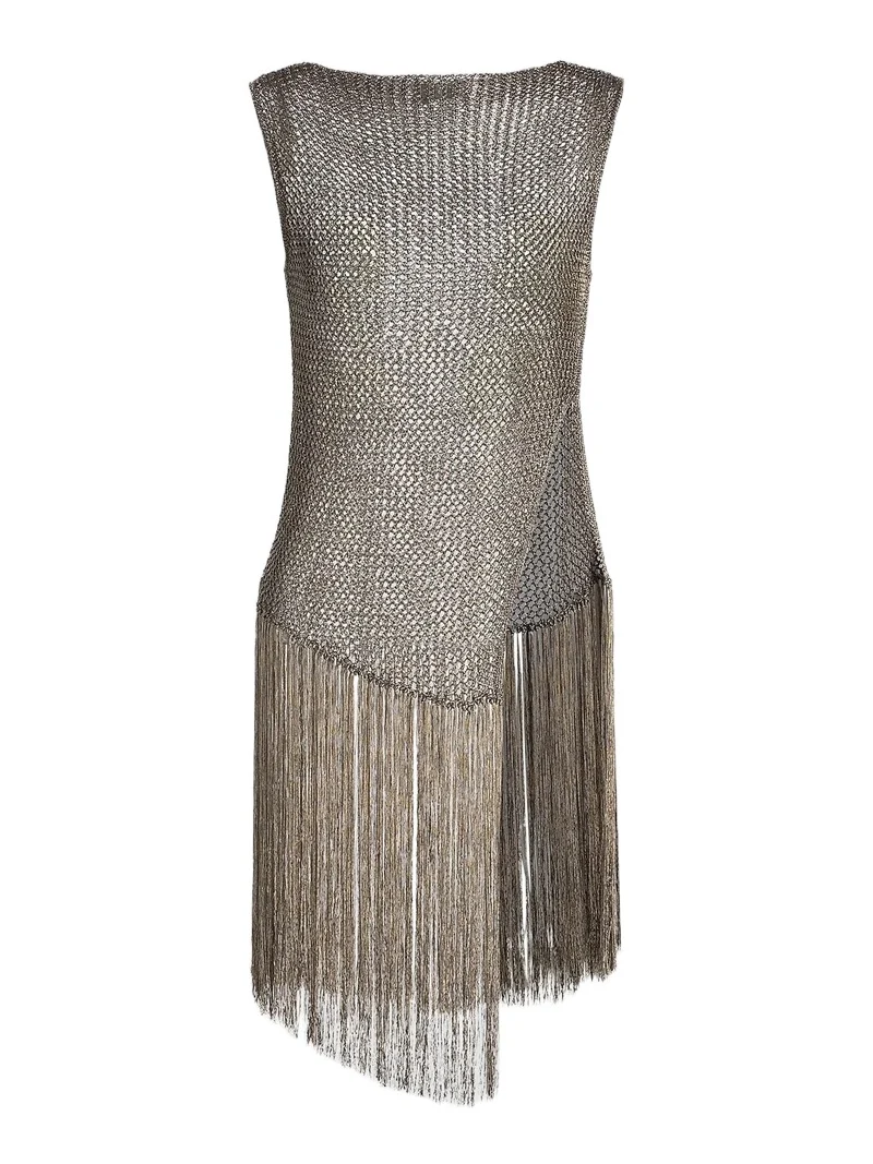 Women's Metallic Netting Fringed Asymmetric Top