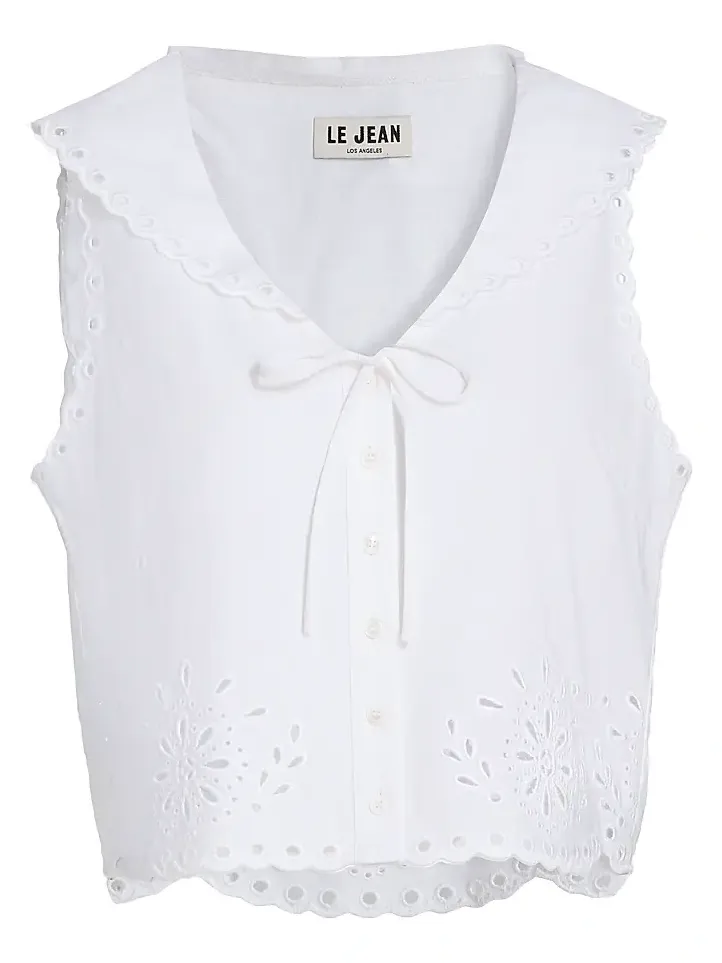 Women's Embroidered Eyelet Linen Sailor Top Women's Embroidered Eyelet Linen Sailor Top