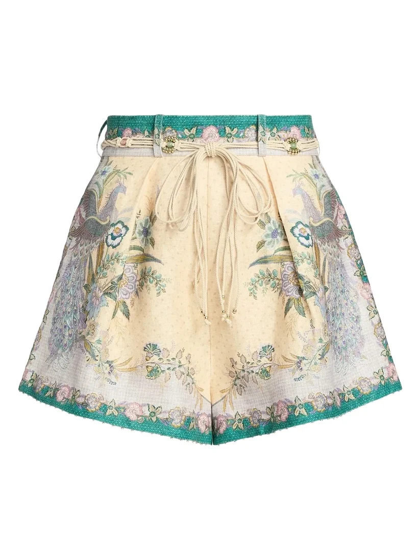 Zimmermann Women's Indra Peacock Linen Tuck Shorts