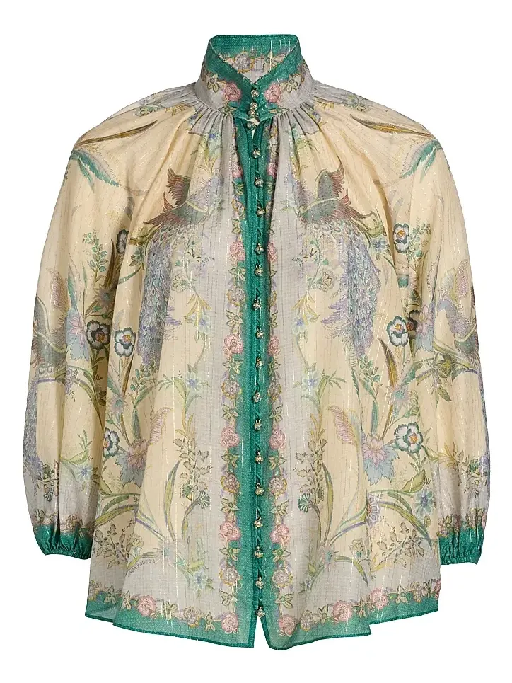 Women's Indra Peacock Cotton-Silk Billow Blouse Women's Indra Peacock Cotton-Silk Billow Blouse