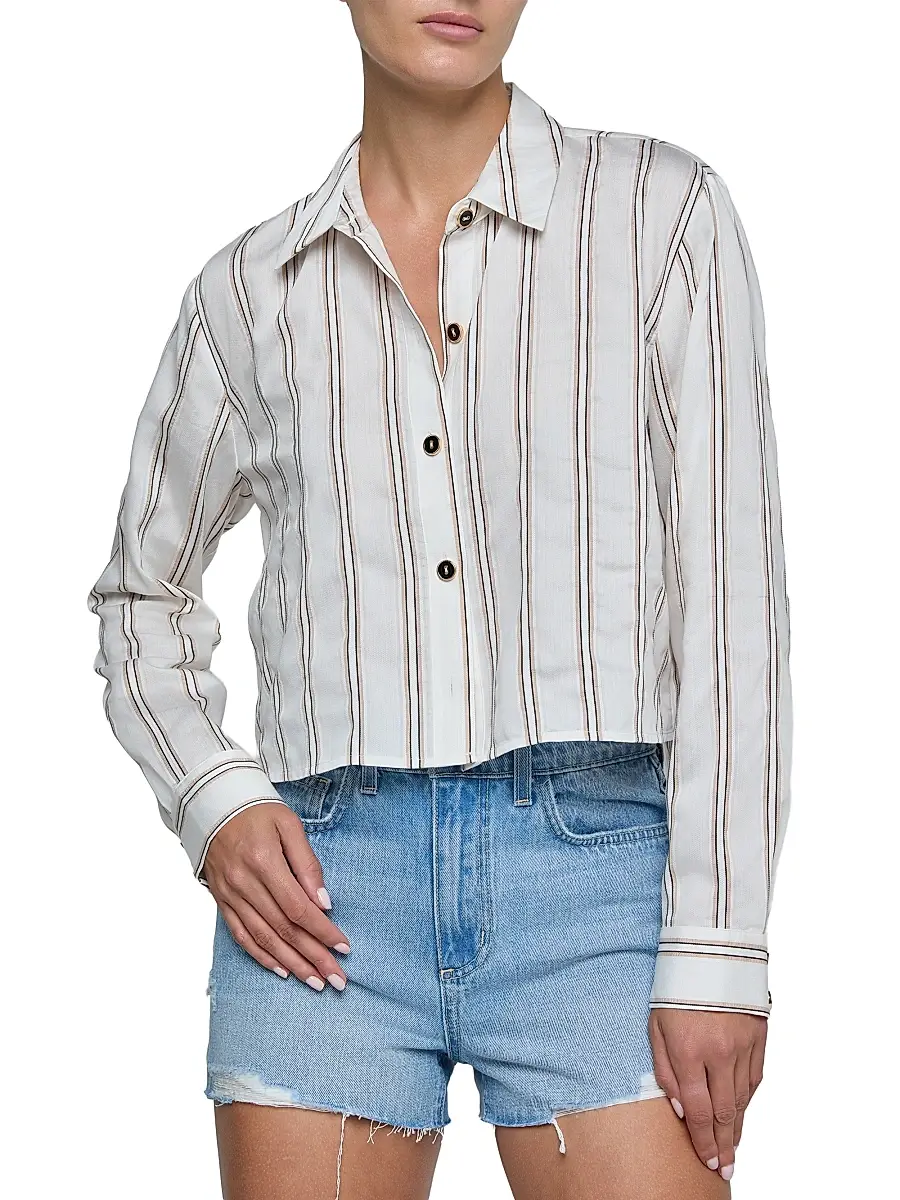 L'Agence Women's Cosette Shadow Striped Crop Shirt