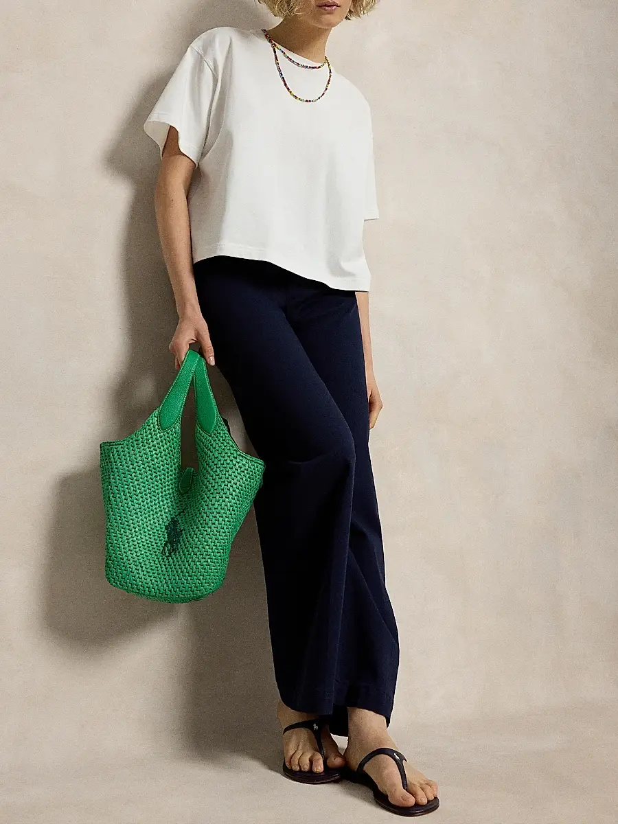 Polo Ralph Lauren Women's Medium Logo-Embroidered Raffia Tote Bag | Thumbnail 2 Polo Ralph Lauren Women's Medium Logo-Embroidered Raffia Tote Bag | Thumbnail 2