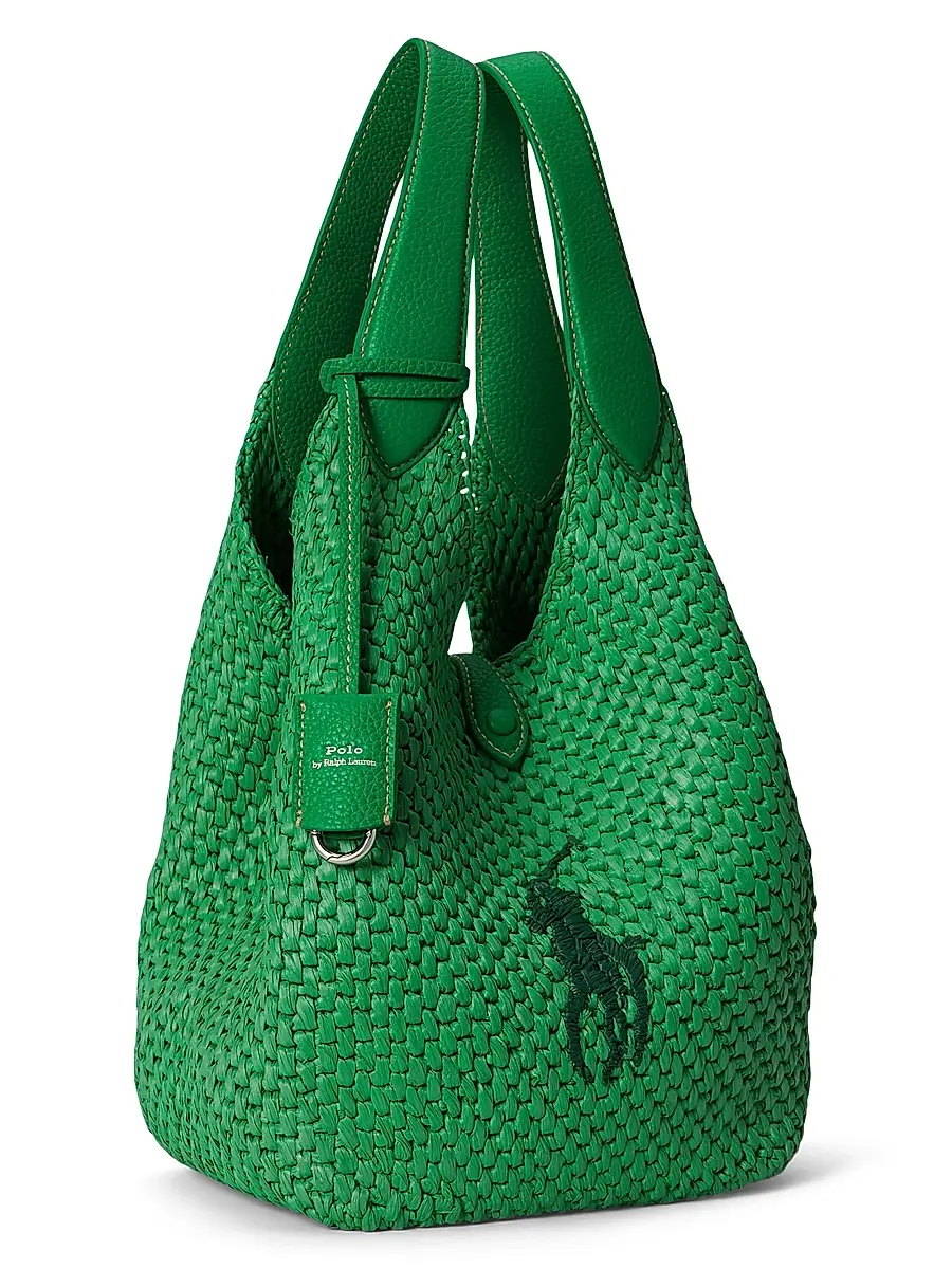 Polo Ralph Lauren Women's Medium Logo-Embroidered Raffia Tote Bag | Thumbnail 4 Polo Ralph Lauren Women's Medium Logo-Embroidered Raffia Tote Bag | Thumbnail 4