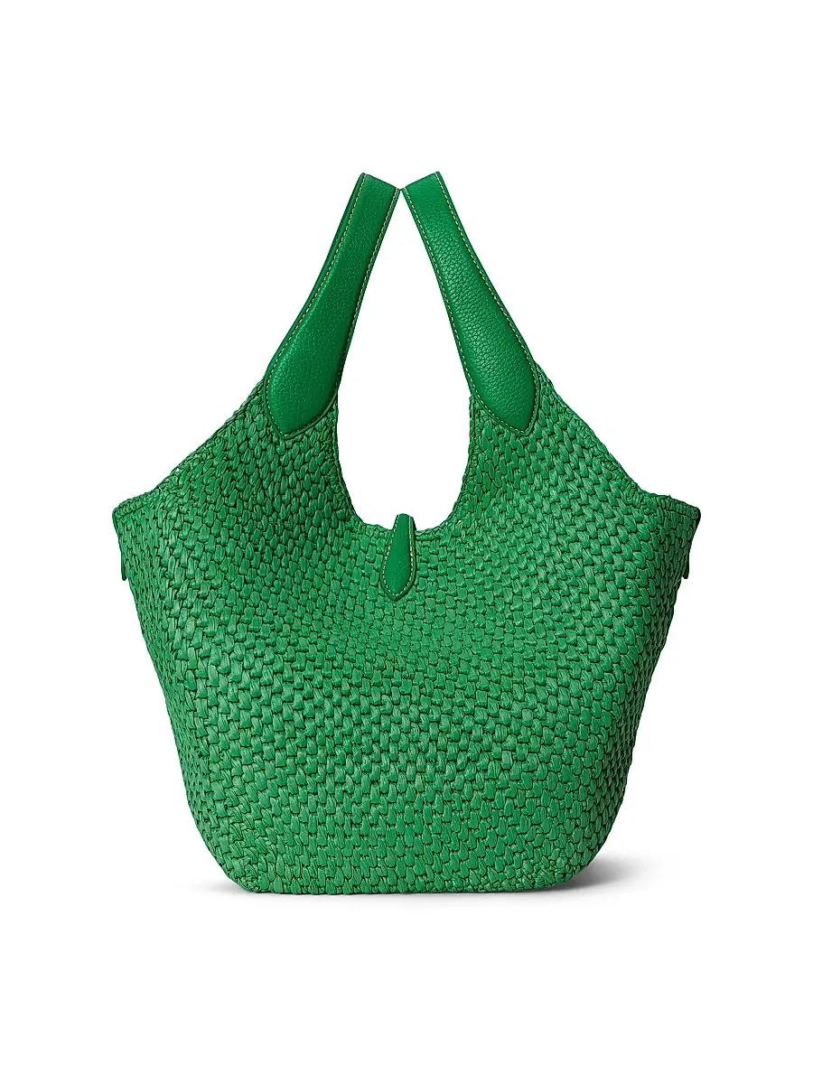 Polo Ralph Lauren Women's Medium Logo-Embroidered Raffia Tote Bag | Thumbnail 5 Polo Ralph Lauren Women's Medium Logo-Embroidered Raffia Tote Bag | Thumbnail 5