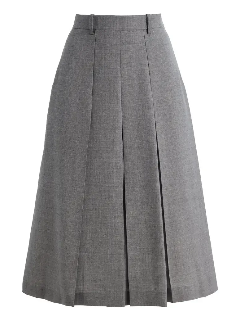 Pleated Wool Midi Skirt