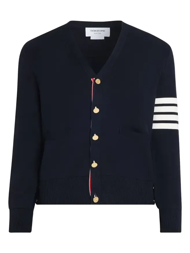 Men's Milano Stitch V Neck Cardigan In Cotton W 4 Bar Stripe
