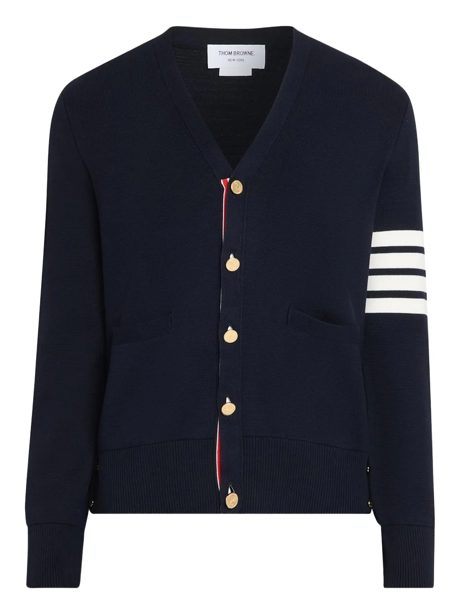 Men's Milano Stitch V Neck Cardigan In Cotton W 4 Bar Stripe