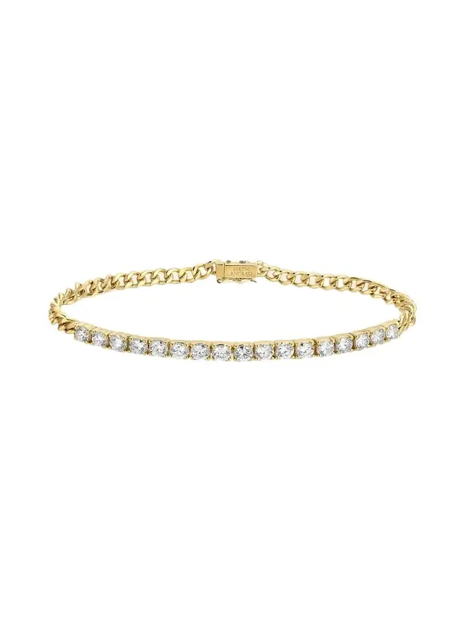 18K Yellow Gold Cuban Link and Diamond Line Bracelet 18K Yellow Gold Cuban Link and Diamond Line Bracelet