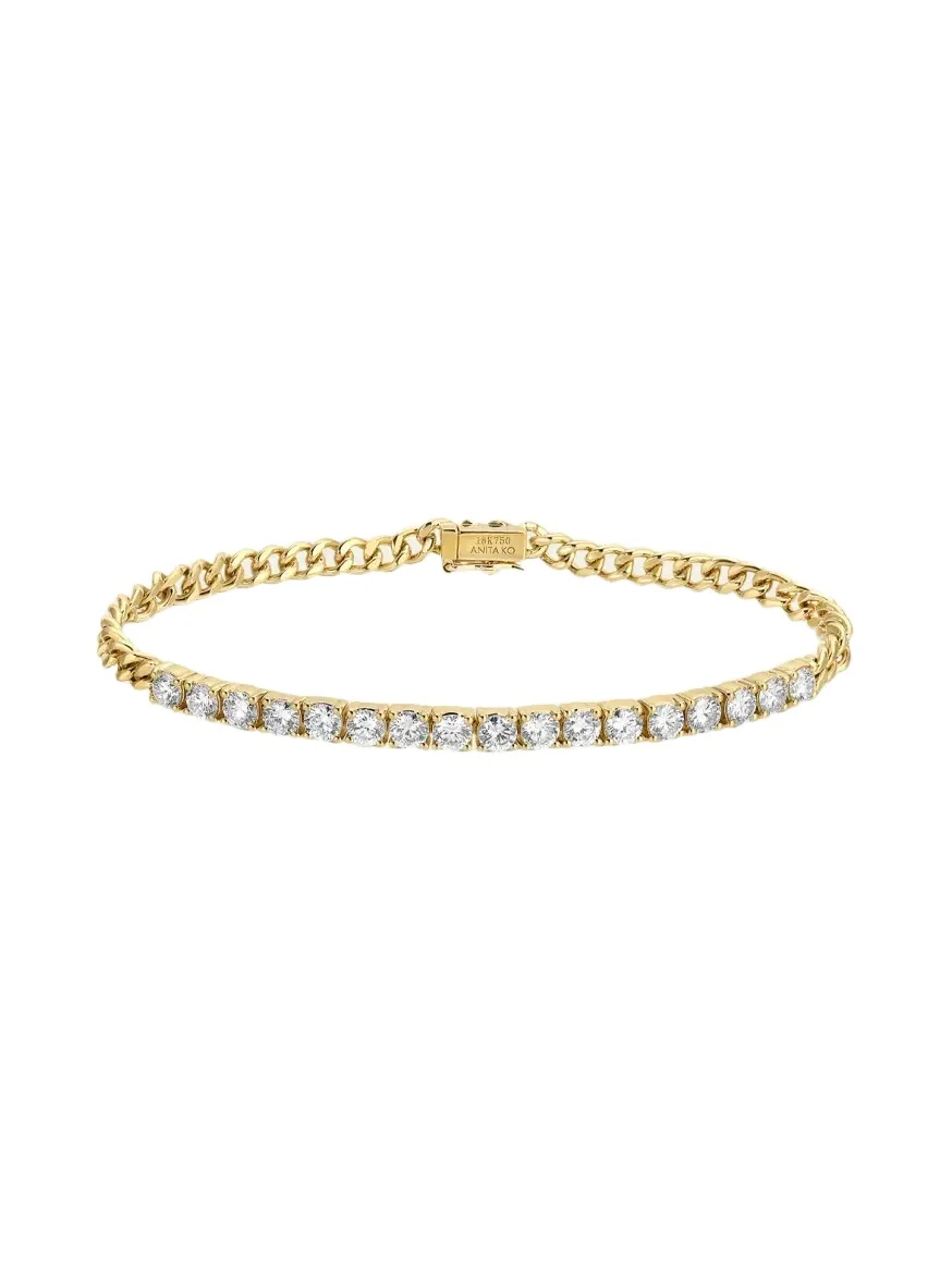 18K Yellow Gold Cuban Link and Diamond Line Bracelet 18K Yellow Gold Cuban Link and Diamond Line Bracelet