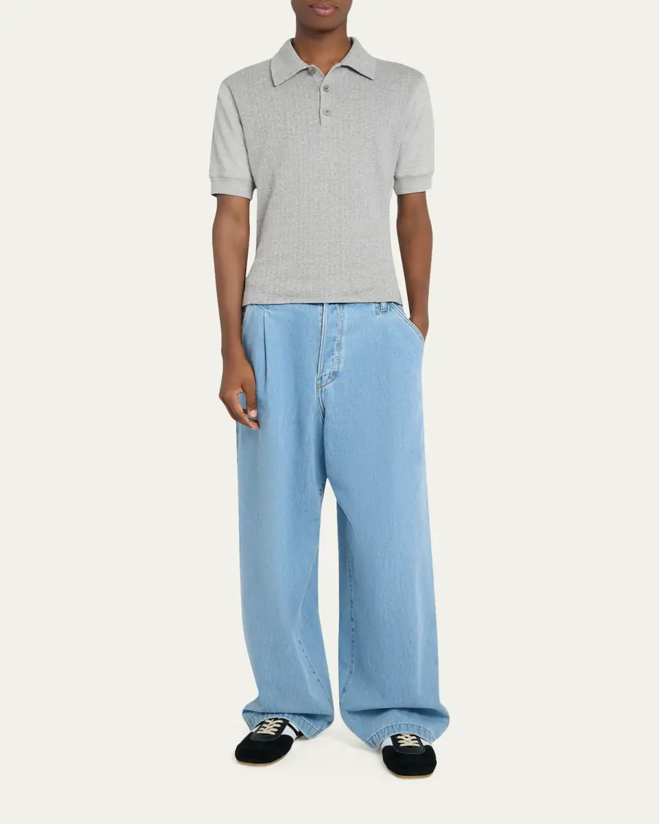 Dries Van Noten Men's Light Blue Pleated Denim Jeans | Thumbnail 2 Dries Van Noten Men's Light Blue Pleated Denim Jeans | Thumbnail 2