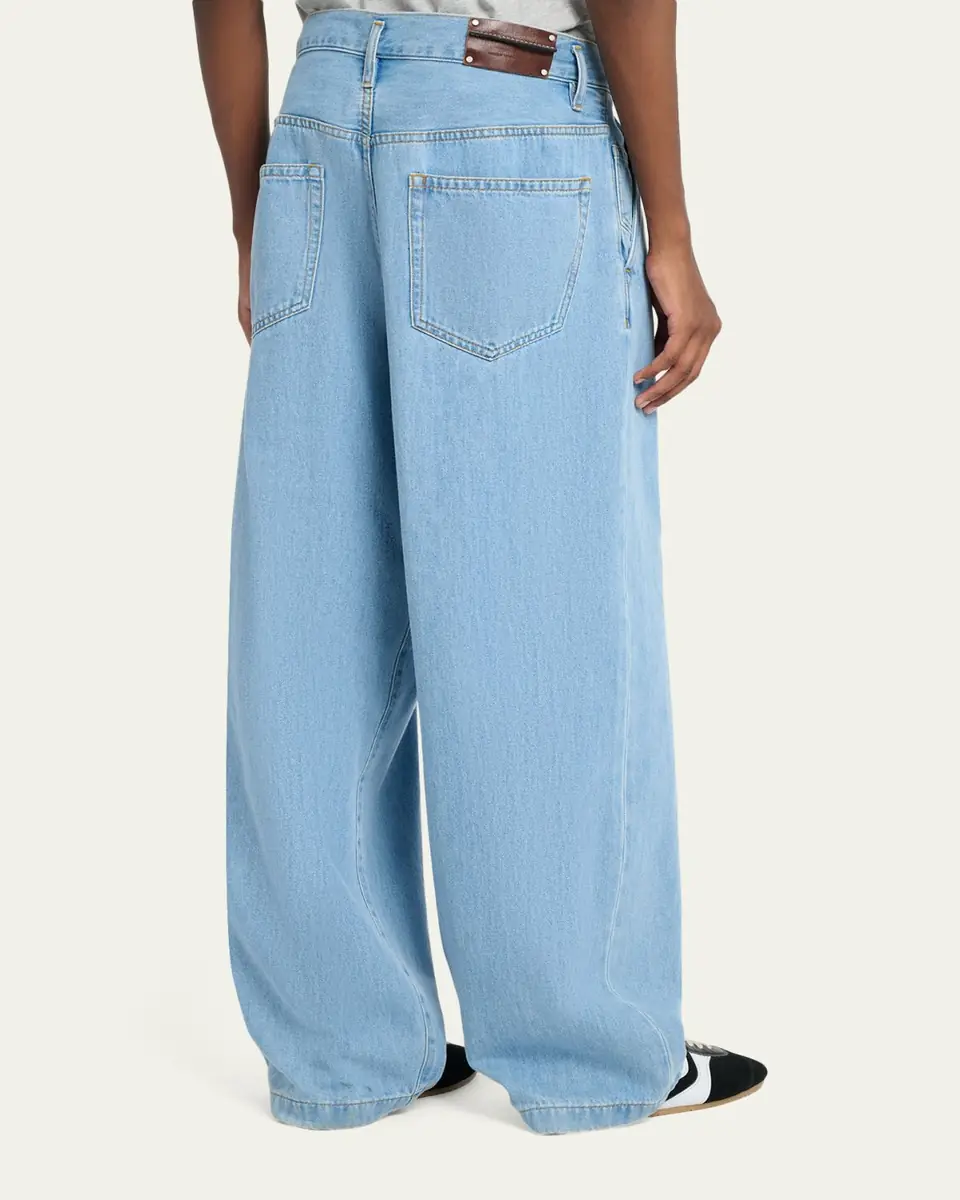 Dries Van Noten Men's Light Blue Pleated Denim Jeans | Thumbnail 3 Dries Van Noten Men's Light Blue Pleated Denim Jeans | Thumbnail 3