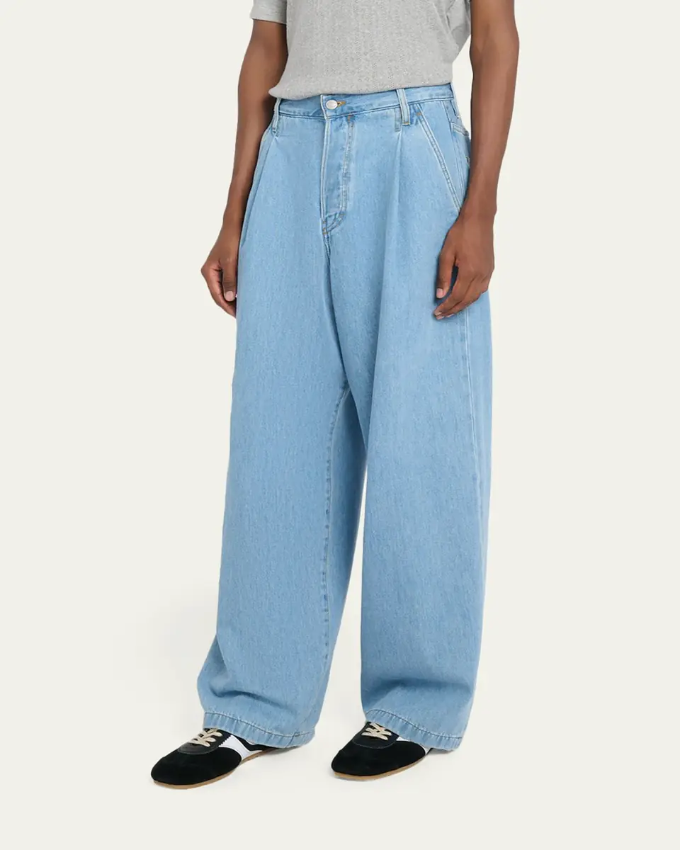 Dries Van Noten Men's Light Blue Pleated Denim Jeans | Thumbnail 4 Dries Van Noten Men's Light Blue Pleated Denim Jeans | Thumbnail 4