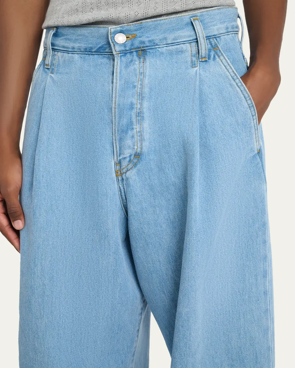 Dries Van Noten Men's Light Blue Pleated Denim Jeans | Thumbnail 5 Dries Van Noten Men's Light Blue Pleated Denim Jeans | Thumbnail 5