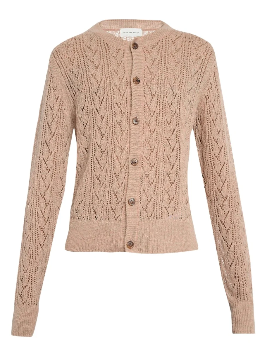 Men's Poly-Blend Openwork Cardigan Sweater