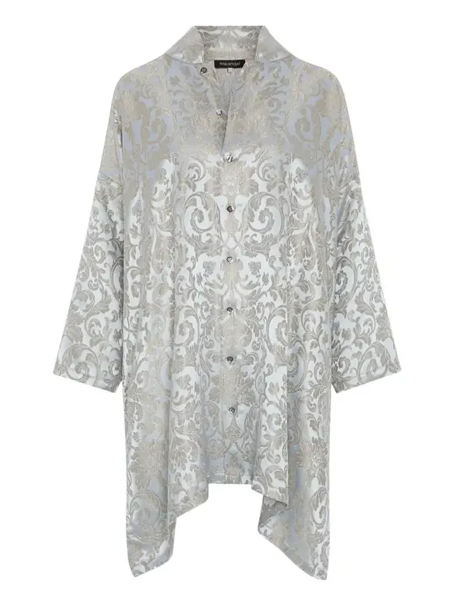 Wide A-Line Chinese Collar Shirt - Very Long With Slits